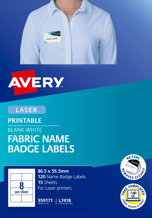 LABEL AVERY LASER L7418 ACETATE SILK NAME 8 UP PK15   G23391