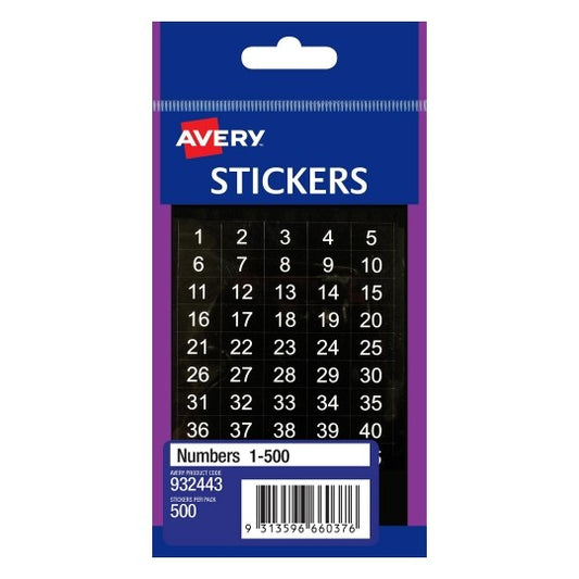 LABEL AVERY F/P NUMBERS 1-500 932443   G23444
