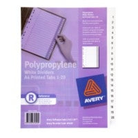 DIVIDER A4 1-20 INDEX AVERY P/P L7411-20 WHT   G23701