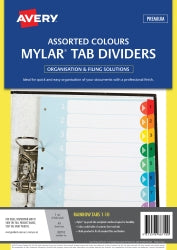 DIVIDERS AVERY A4 MYLAR RAINBOW PRINTED 1-10   G23796