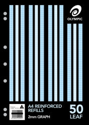 LOOSE LEAF REINFORCED REFILLS OLYMPIC A4 2MM GRAPH 50 LEAF   G24170