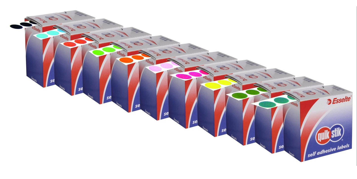 LABEL QUIK STIK DISP 14MM BLUE DOT   G24342