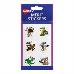 MERIT STICKERS AVERY AUSSIE ANIMALS ROUND PERMANENT PK96 HS   G24426