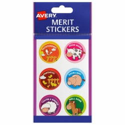 MERIT STICKERS AVERY FARM ANIMALS ROUND PERMANENT PK96 HS   G24428