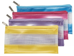 PENCIL CASE STAT FASHION PVC MESH ZIP 228X114 ASST   G24635