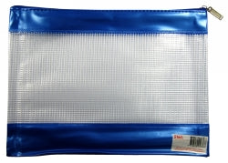 PENCIL CASE STAT 278X200MM PVC MESH ZIP BLUE   G24636