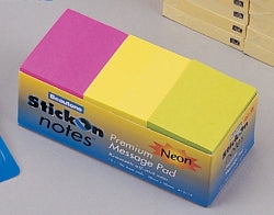 STICK ON NOTES B/TONE 38X50 NEON ASST PK12   G25111