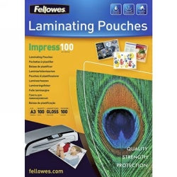 LAMINATING POUCHES FELLOWES A3 100 MICRON GLOSS PK100   G25184