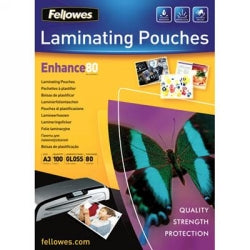 LAMINATING POUCHES FELLOWES A3 80 MICRON GLOSS PK100   G25187