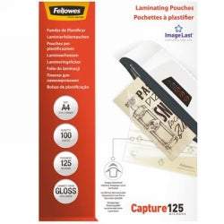 LAMINATING POUCHES FELLOWES A4 125 MICRON GLOSS PK100   G25189