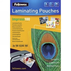 LAMINATING POUCHES FELLOWES A4 100 MICRON GLOSS PK100   G25201