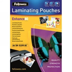 LAMINATING POUCHES FELLOWES A5 80 MICRON GLOSS PK100   G25216