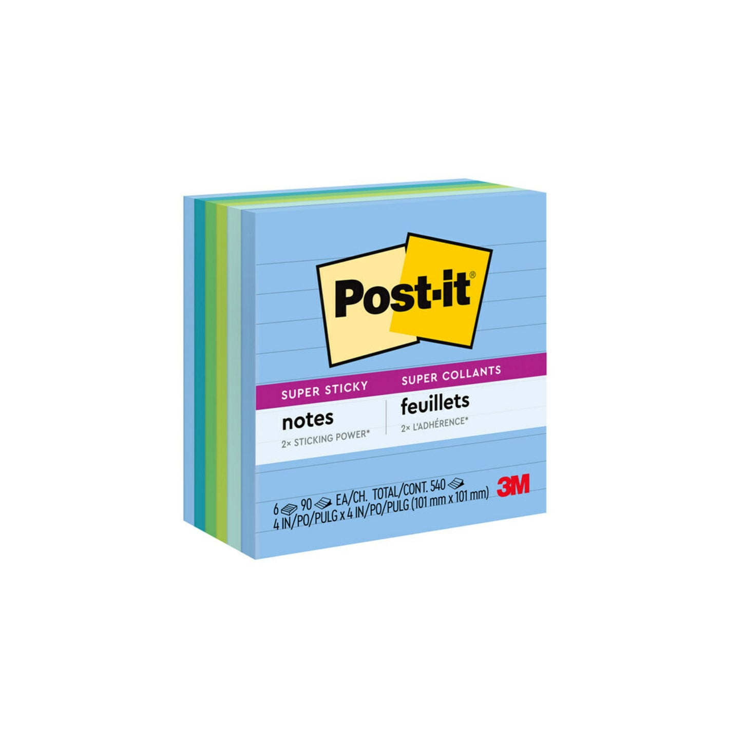 NOTES SUPER STICKY POST-IT 675-6SST 101X101MM LINED BORA BORA   G25388