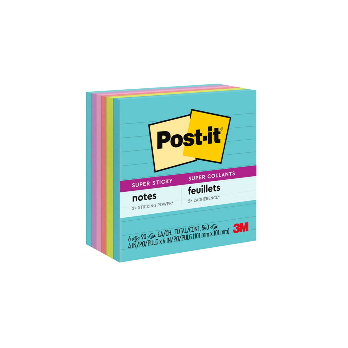 NOTES SUPER STICKY POST-IT 100X100MM 675-6SSMIA MIAMI PK6   G25757