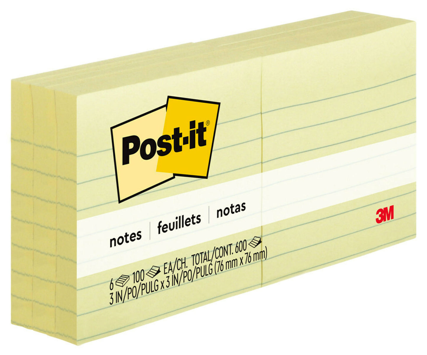 POST- IT NOTES 630-6PK 76X76MM LINED YELLOW PK6   G25847