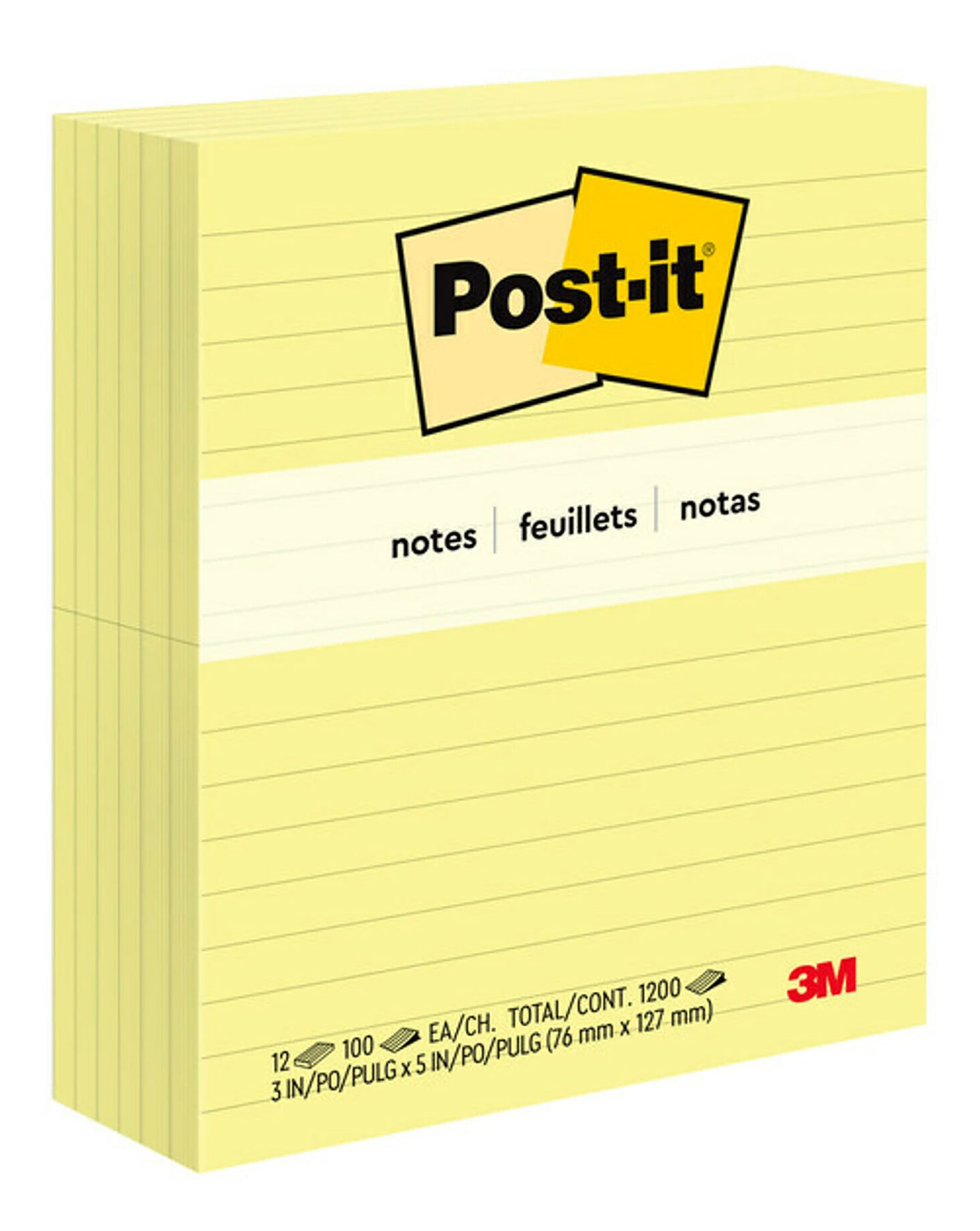 POST- IT NOTES 635 76X127MM LINED YELLOW PK12   G25848