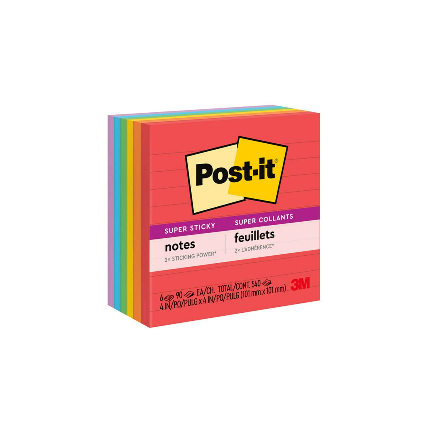 POST- IT NOTES SUPER STICKY 675-6SSAN 98X98 LINED ASST NEON PK6   G25909