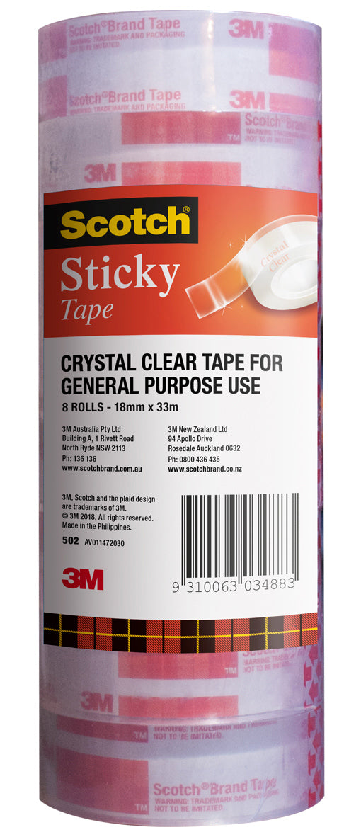 TAPE STICKY SCOTCH 502 18MMX33M TOWER PK8   G26021