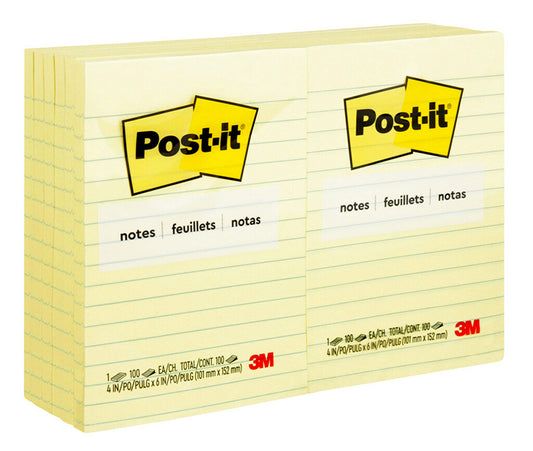 NOTES POST-IT 660 98.4X149MM LINED YELLOW PK12   G26090