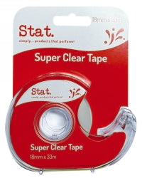 TAPE SUPER CLEAR STAT 18MMX33M ON DISPENSER BX12   G26411