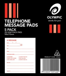 TELEPHONE MESSAGE PAD OLYMPIC 100X115 WHITE 50LF PK5   G26454