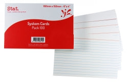 SYSTEM CARDS STAT 6X4 RULED WHITE PK100   G26515