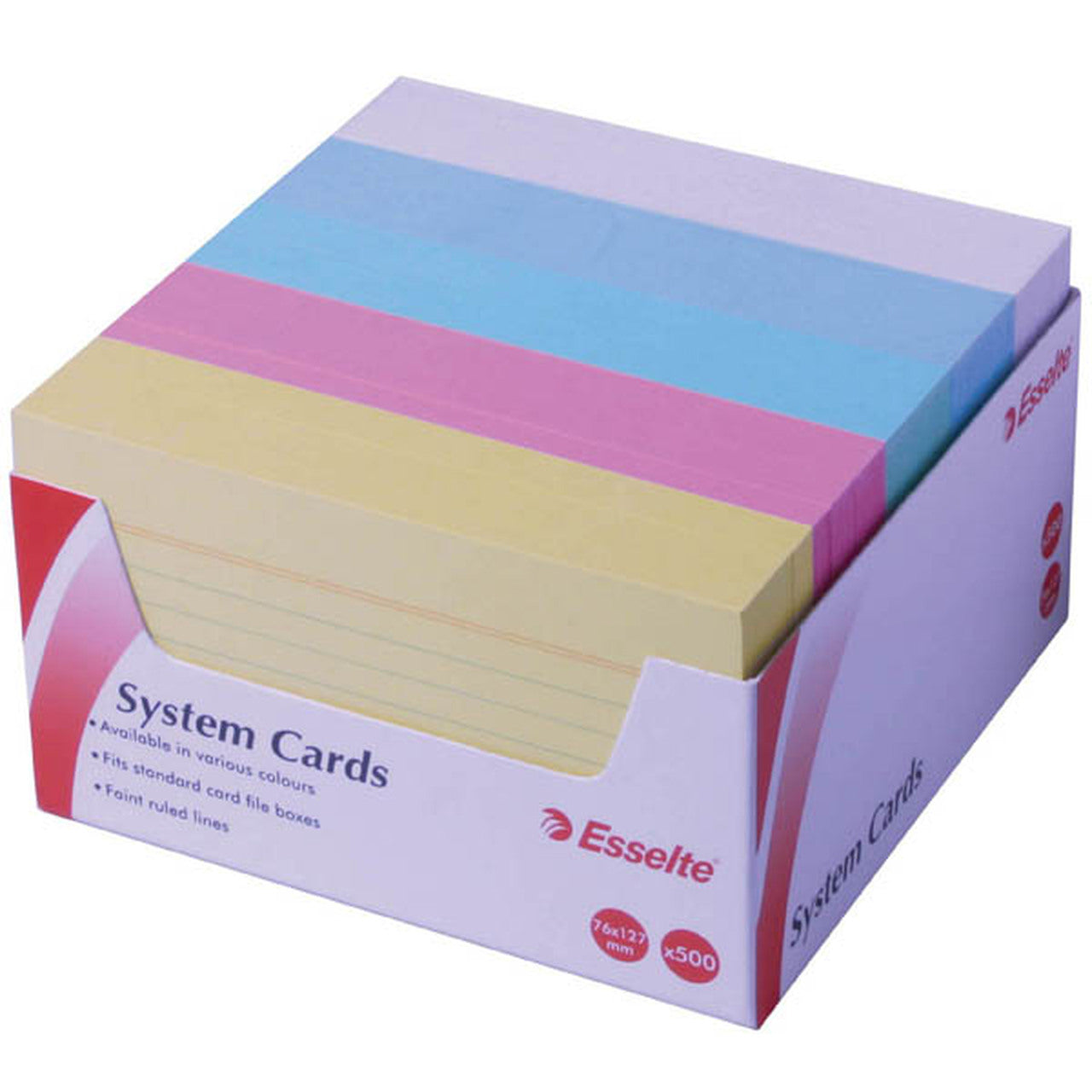 SYSTEM CARDS ESSELTE 5X3 RULED ASST COLS PK500   G26650