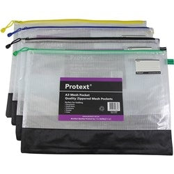 MESH POUCH PROTEXT A3 490X350MM WITH ASST ZIPPER + NAME CARD HOLDER   G28931