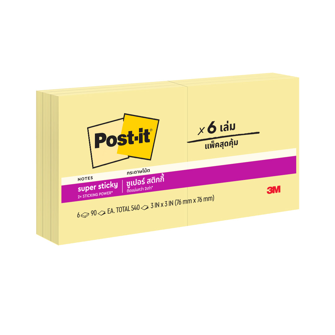 NOTES SUPER STICKY POST-IT 76X76MM 654-6SSCY YELLOW PK6   G29136