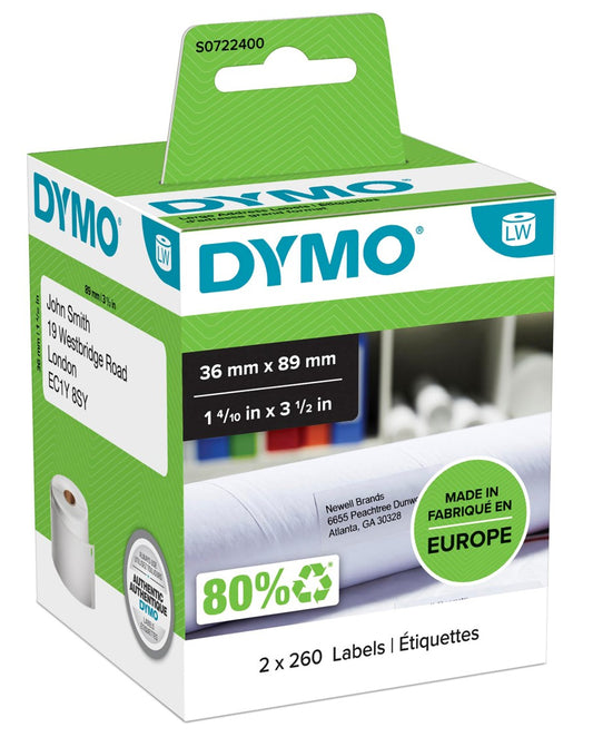 LABEL DYMO LABELWRITER 36X89MM LARGE ADDRESS LABELS WHITE   G30321