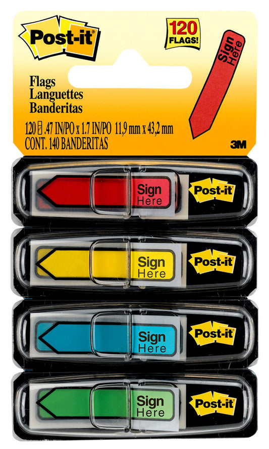 FLAGS POST-IT 684-SH SIGN HERE BRIGHT COLOURS PK4   G30664