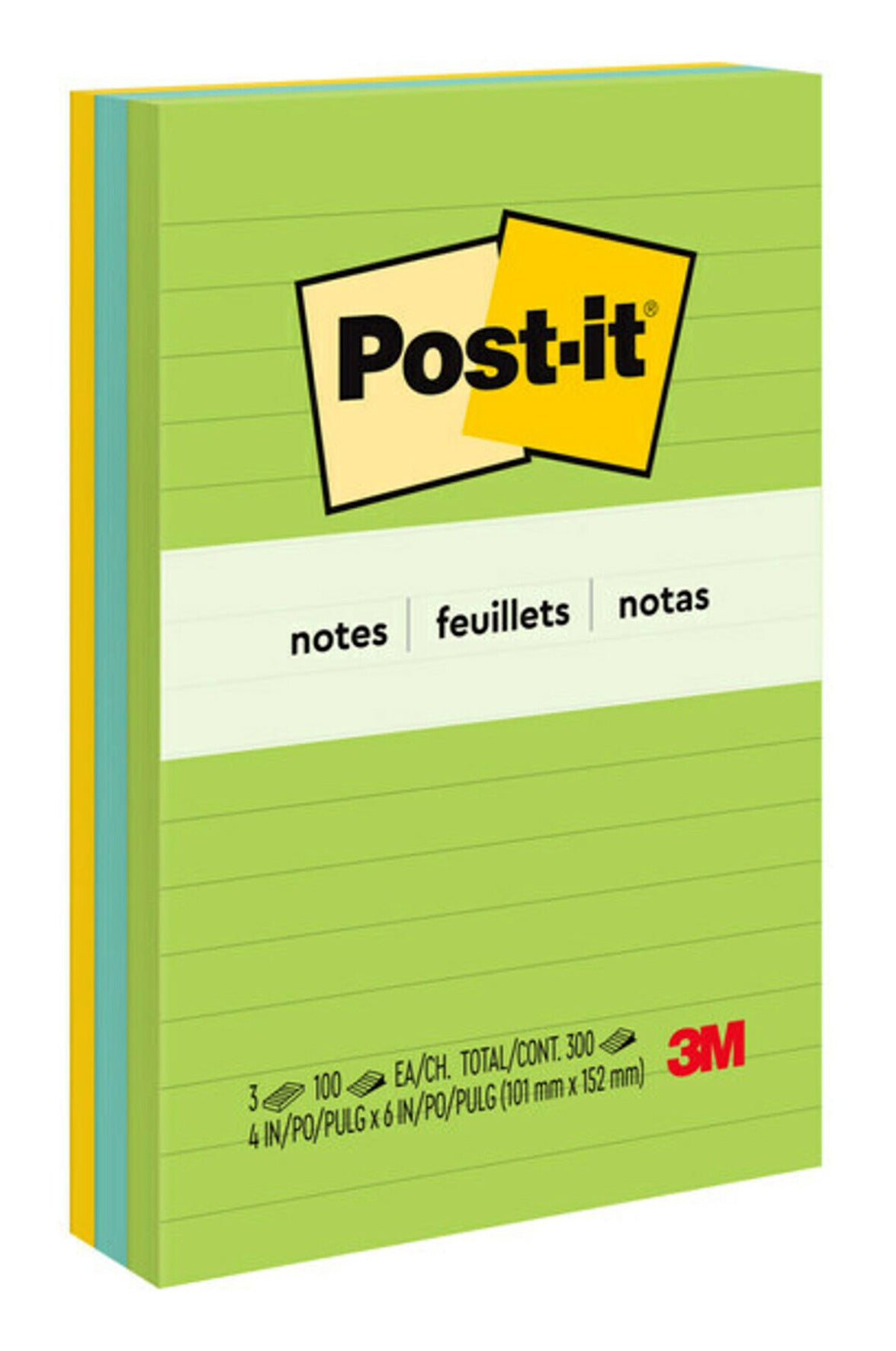 NOTES POST-IT 660-3AU 98MMX149MM ULTRA LINED ASST PK3   G30667