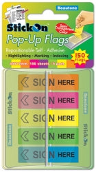 STICK ON FLAGS B/TONE POP-UP SIGN HERE 45X12 5 ASST PADS 150SHT   G30692