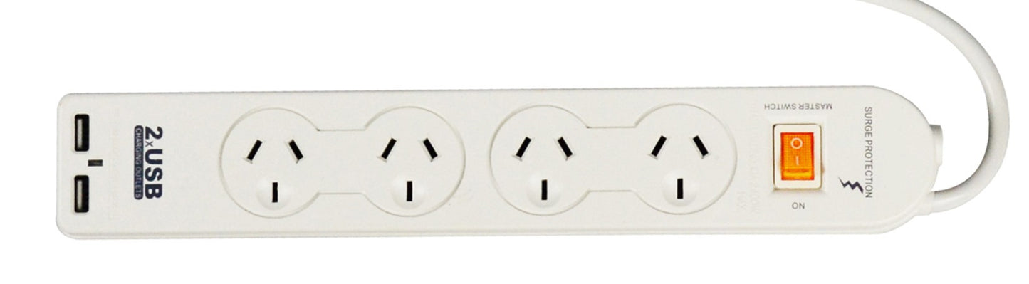 POWERBOARD 4 OUTLET WITH 2xUSB CHARGER/OVERLOAD PROTECTION/MASTER SWITCH   G30763