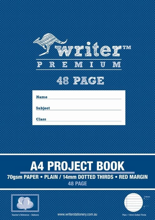 PROJECT BOOK WRITER PREMIUM A4 48PG PLAIN/14MM DOTTED THIRDS BALL   G30786