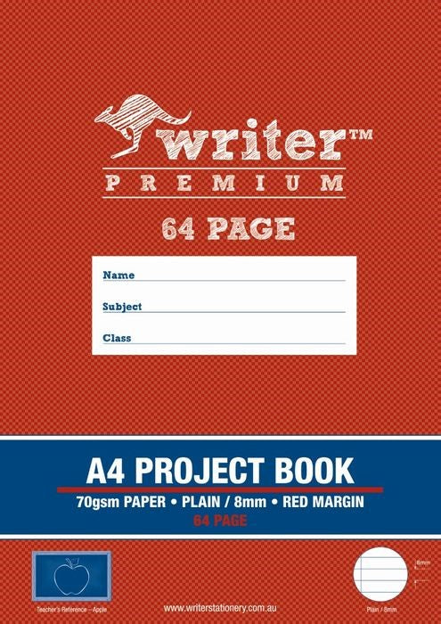 PROJECT BOOK WRITER PREMIUM A4 64PG PLAIN/8MM RULED + MARGIN APPLE   G30789