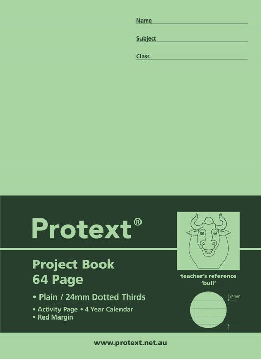 WRITING BOOK PROTEXT 330X245 PP PLAIN/24MM DOTTED THIRDS + MARGIN 64PG BULL   G32580