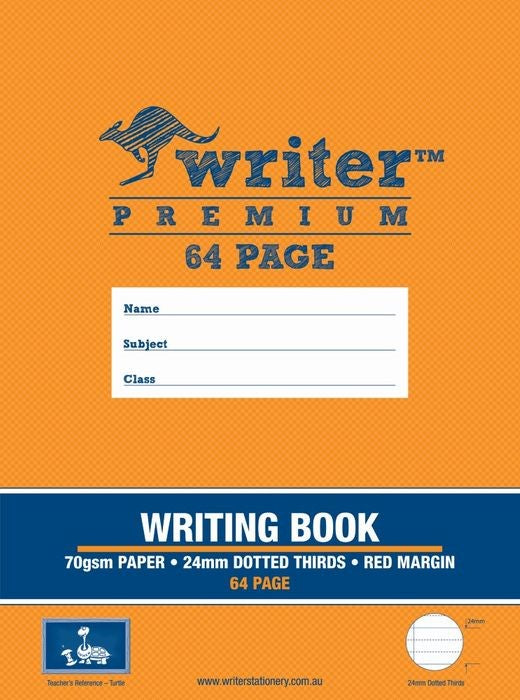 WRITING BOOK WRITER PREM 330X240MM 64PG 24MM DOT THIRDS + MARGIN TURTLES   G32583