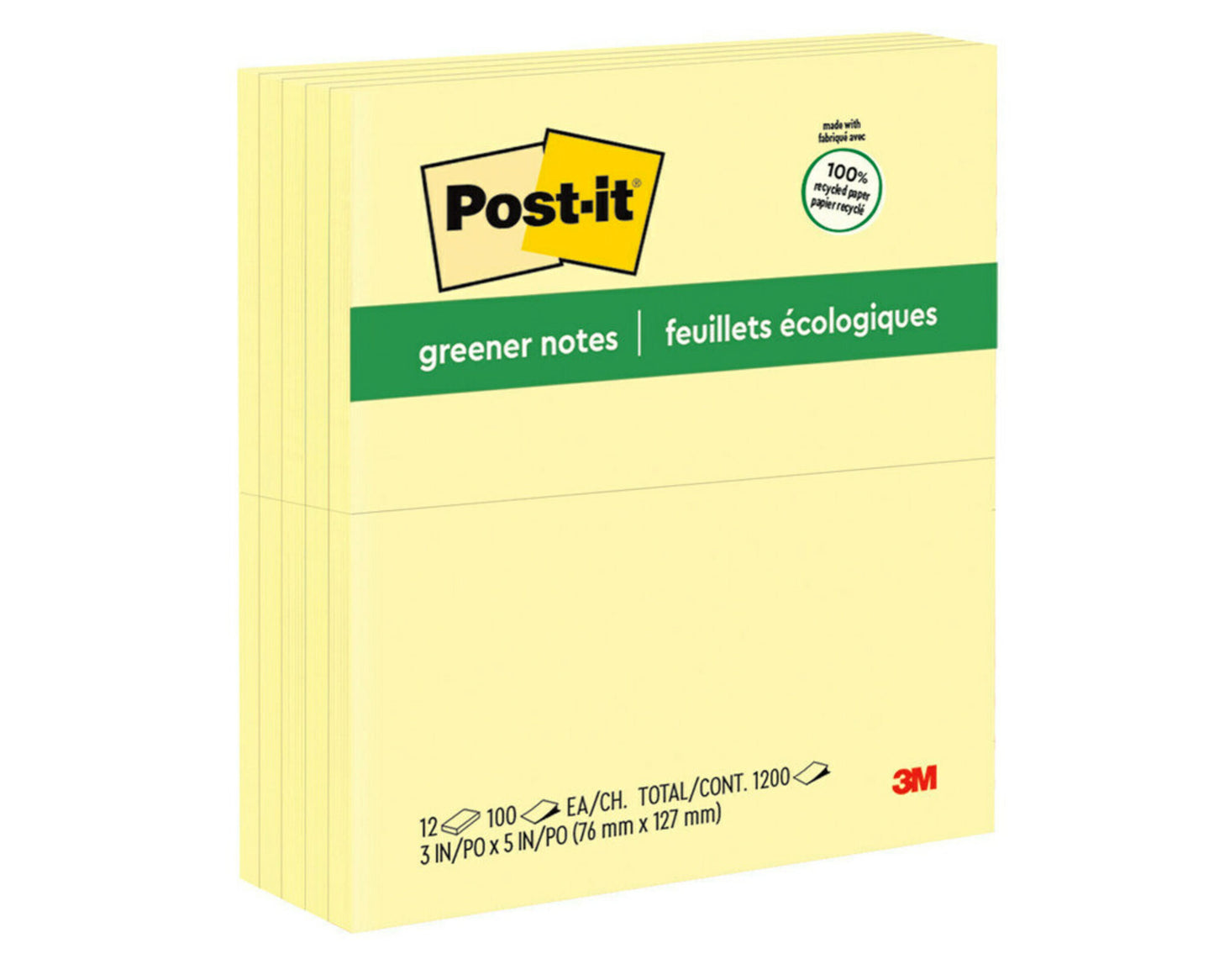 NOTES POST-IT 655-RPA 76MMX127MM RECY YELLOW PK12   G33057