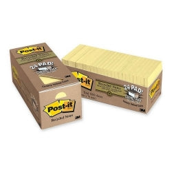 NOTES POST-IT 654R-24CP-CY 76X76 100% RECY YELLOW BX24   G33068