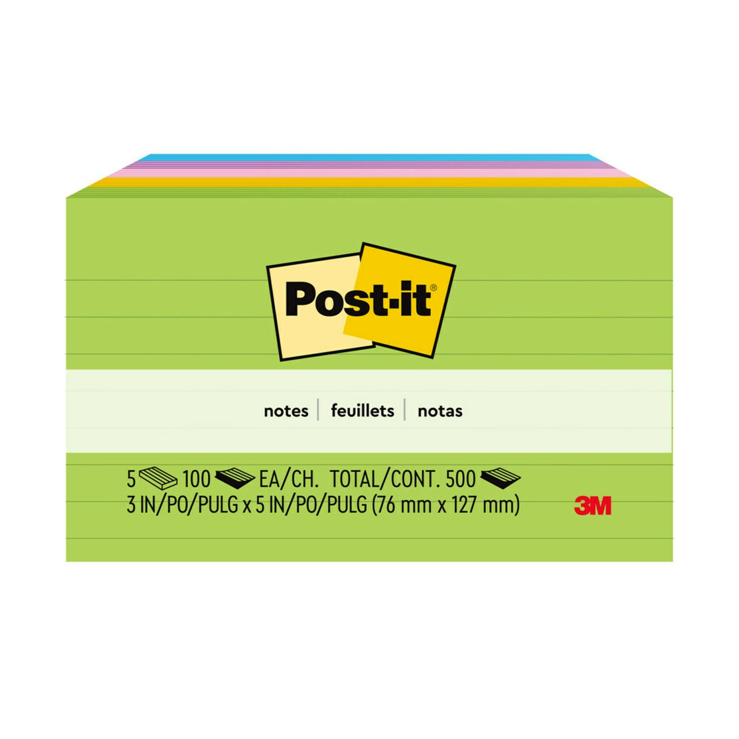 NOTES POST-IT 635-5AU 73X123 JAIPUR LINED ASSTD PK5   G33090