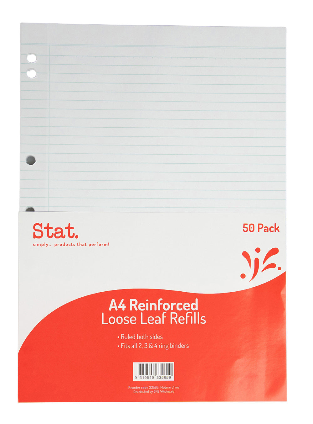 LOOSE LEAF REINFORCED REFILLS STAT A4 RULED PK50   G33565