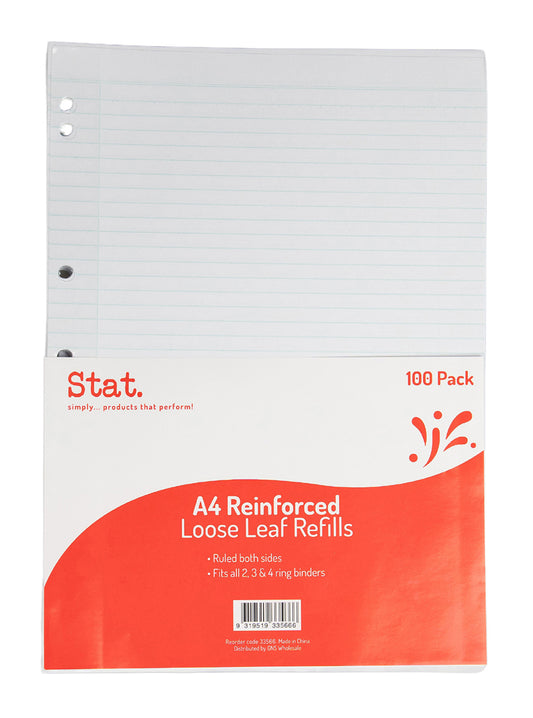 LOOSE LEAF REINFORCED REFILLS STAT A4 RULED PK100   G33566