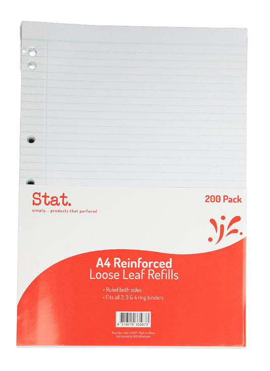 LOOSE LEAF REINFORCED REFILLS STAT A4 RULED PK200   G33567