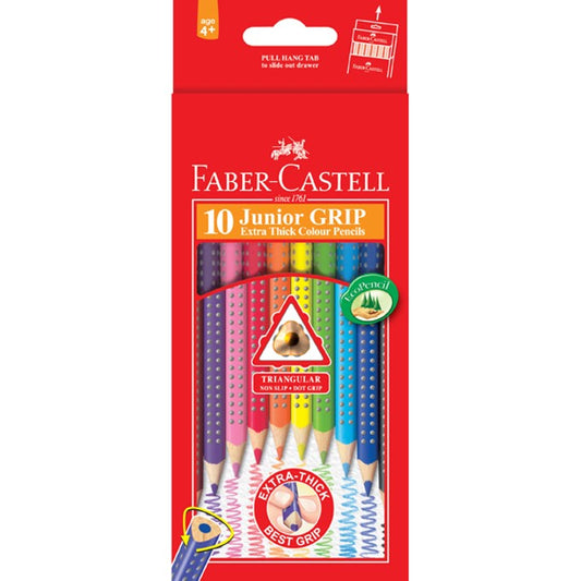 PENCIL COLOURED FABER-CASTELL JUNIOR GRIP TRIANGULAR EXTRA THICK PK10   G34291