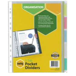 INDICES & DIVIDERS MARBIG A4 5 TAB PP CLEAR POCKETS   G35080