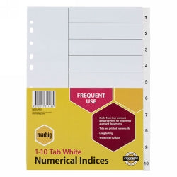 DIVIDERS MARBIG A4 PP 1-10 TAB WHITE   G35122