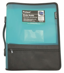 BINDER BUDDY PROTEXT A4 2 RING 25MM WITH ZIPPER,HANDLE,P/CASE,POCKETS AQUA   G35592