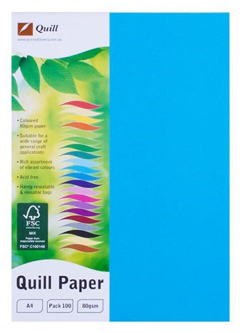 COPY PAPER QUILL A4 80GSM MARINE BLUE PK100   G36566