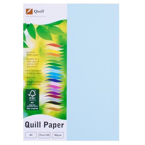 COPY PAPER QUILL A4 80GSM POWDER BLUE PK100   G36568